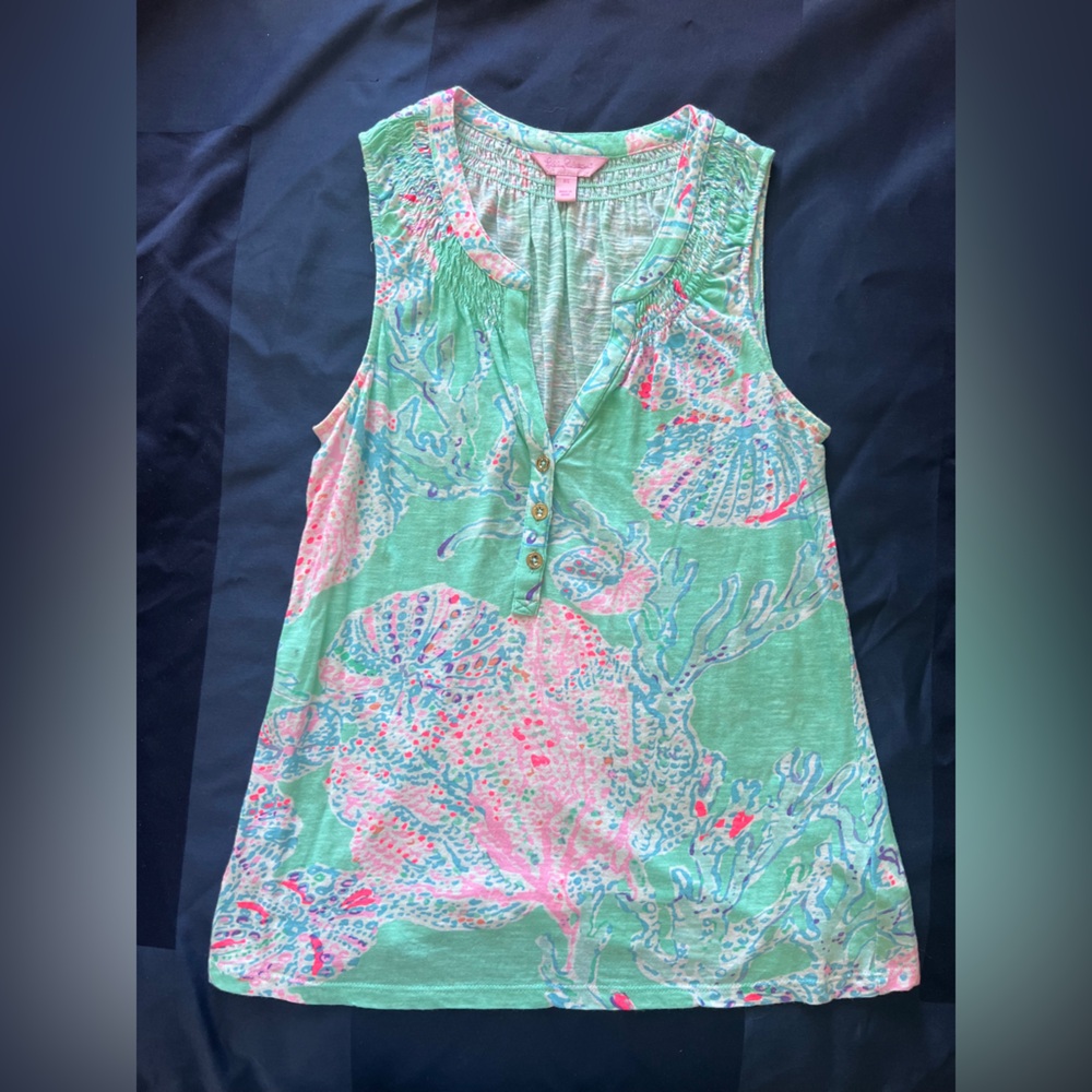 Lilly Pulitzer Essie Minty Fresh Fan Sleeveless Shirt Top Sea Mint